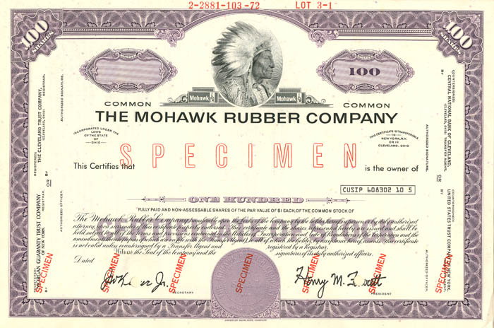 Mohawk Rubber Co. - Specimen Stock Certificate